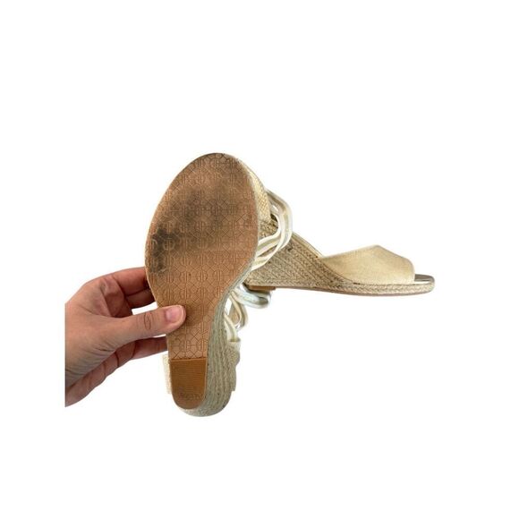 Lily Pulitzer Womens Natural Gold Peep Toe Ankle Tie Alyssa Wedge Sandals Sz 8 - Picture 5 of 6